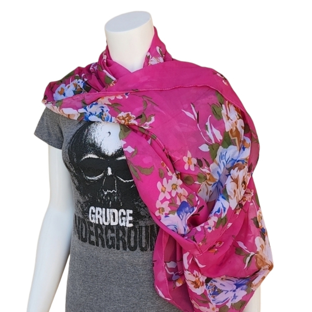 VINTAGE Oversized Infinity Chiffon Scarf Floral Wrap Shabby Chic Cottagecore - Picture 11 of 13